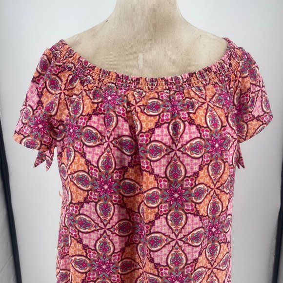 Motherhood Maternity Paisley Dress XL Off Shoulder Tie Sleeve Pink Knee Length - Picture 4 of 12